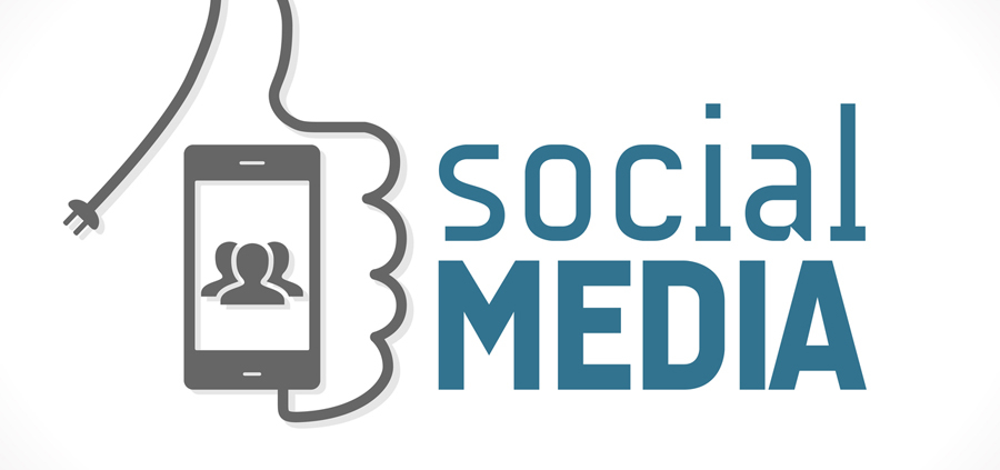 Cell phone cord creating a thumbs up with Social Media text.