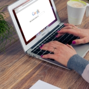 Women using MacBook Air to view Google Browser