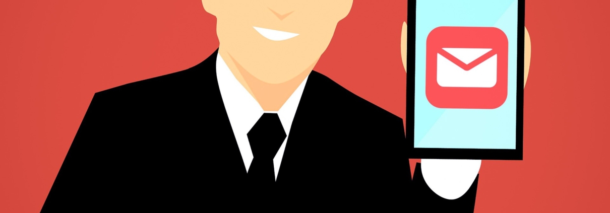 Gentleman holding a table for email marketing.