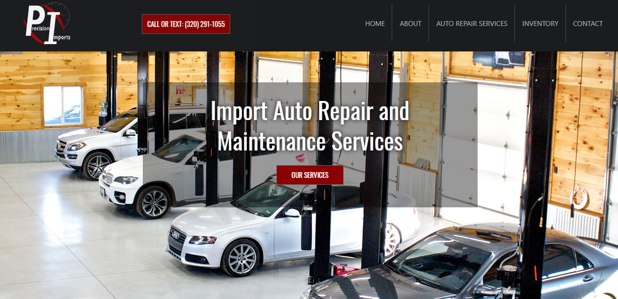 Screenshot of the Precision Imports website.