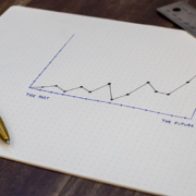 Graph paper with plotted data moving upwards