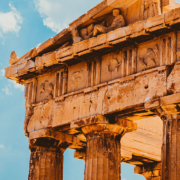 Close up of the corner of acropolis building in Athina, Greece