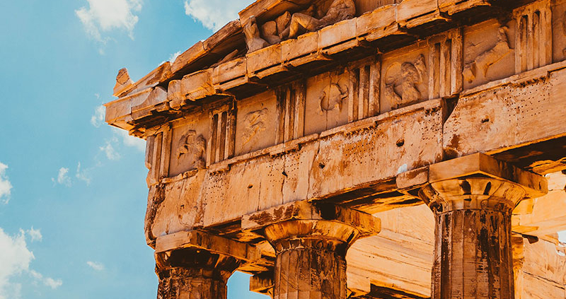 Close up of the corner of acropolis building in Athina, Greece
