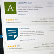 Back end of a wordpress site showing popular plugins