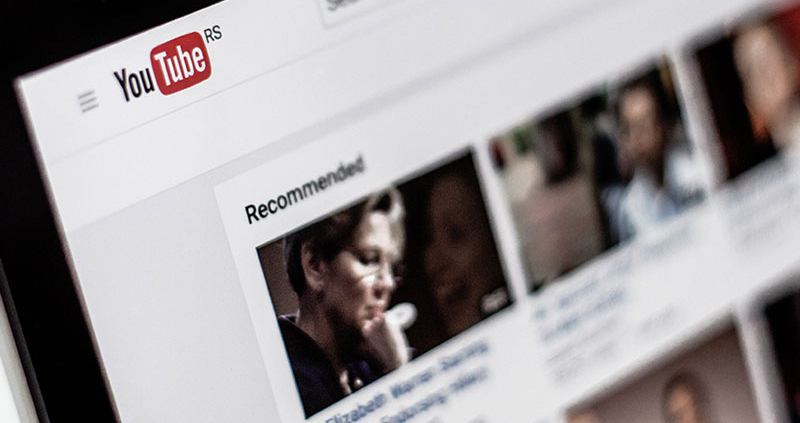 Computer screen showing front page of YouTube