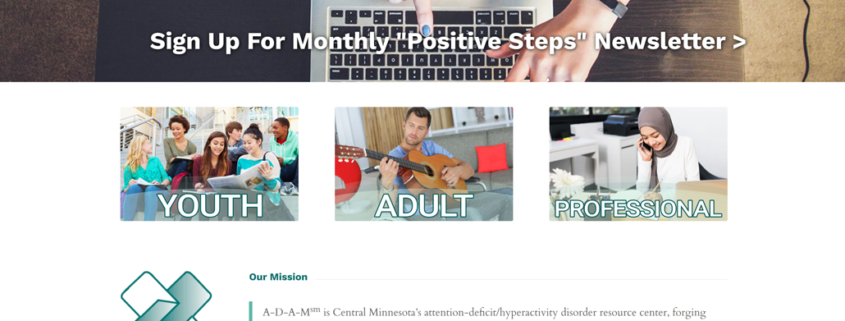 Custom WordPress website design for A-D-A-M, Inc. home page in St. Cloud, MN