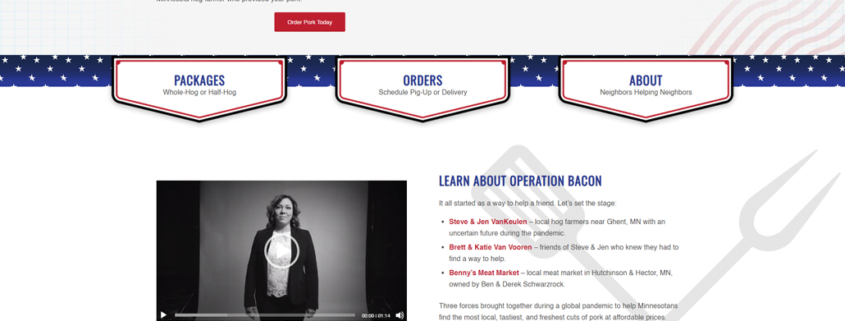 Custom WordPress website design for Operation Bacon home page in Hector, MN