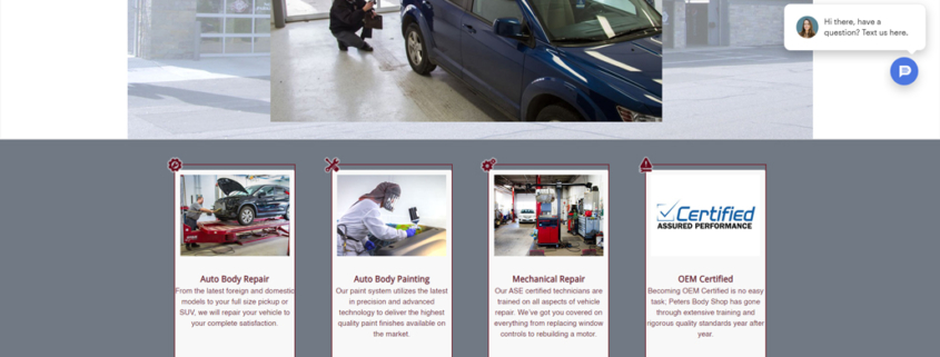 Custom WordPress website design for Peters Body Shop home page in St. Cloud, MN