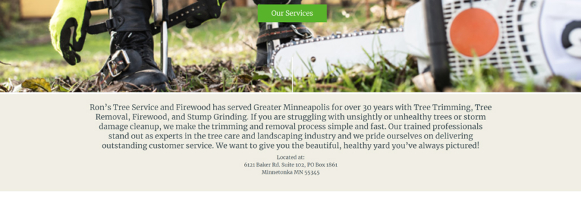 Custom Trustdyx website design for Rons Tree Service and Firewood home page in Minnesota