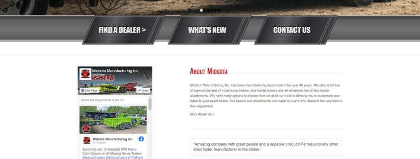 Custom WordPress website design for Midsota Manufacturing, Inc. home page in Avon, MN