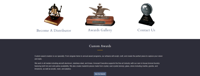 Custom WordPress website design for Innocast Execuline home page in Howard Lake, MN