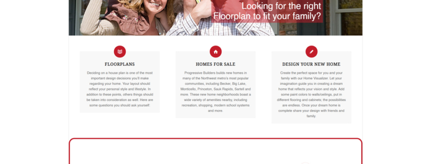 Custom WordPress website design for Progressive Builders home page in Big Lake, MN