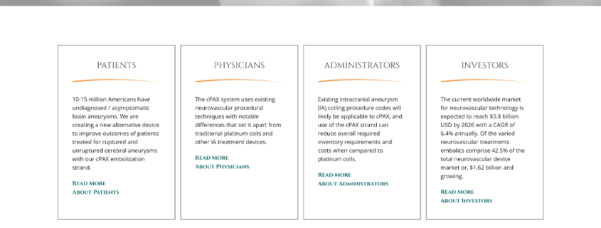 Custom Trustdyx website design for NeuroVASx home page in Excelsior, MN