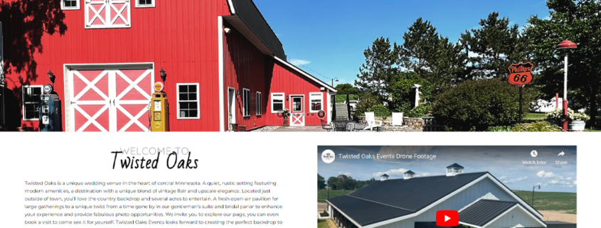 Custom WordPress website design for Twisted Oaks Events home page in Sauk Centre, MN