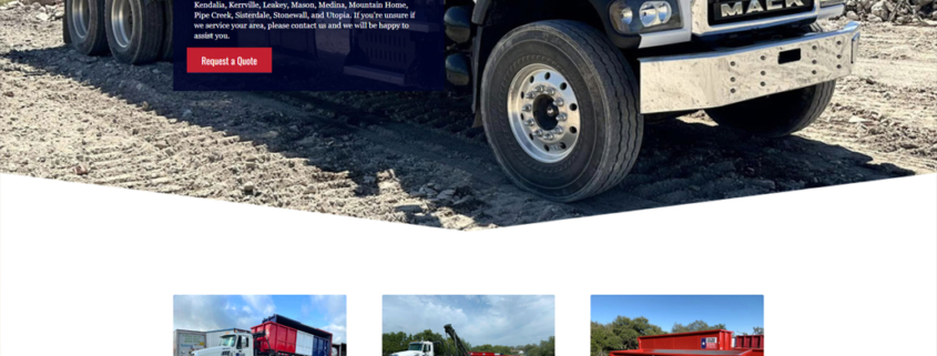 Custom WordPress website design for TX Trash Containers home page in Kerrville, TX