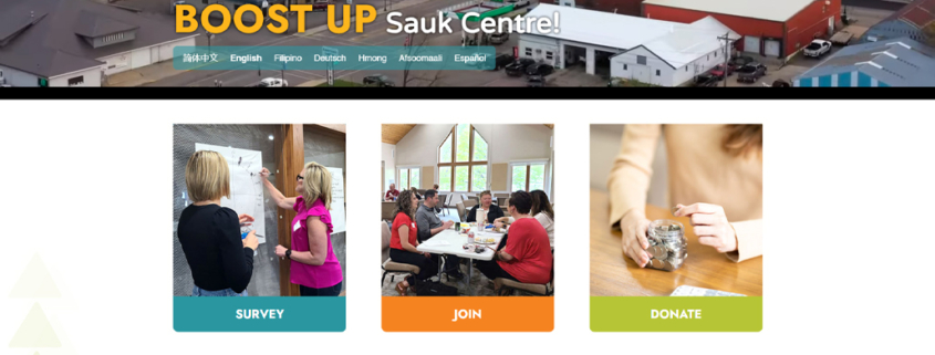 Custom WordPress website design for Boost Up Sauk Centre home page in Sauk Centre, MN