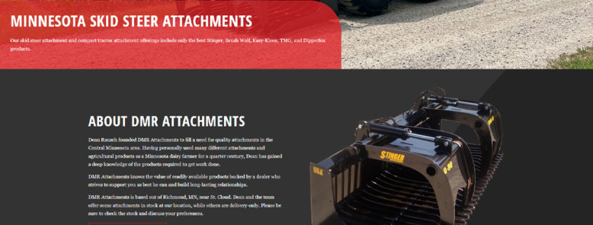 Custom WordPress website design for DMR Attachments home page in Richmond, MN