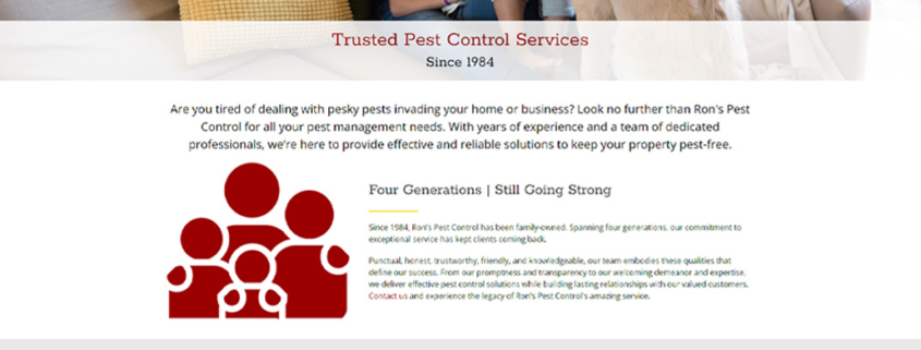 Custom Trustdyx website design for Ron's Pest Control home page in Becker, MN