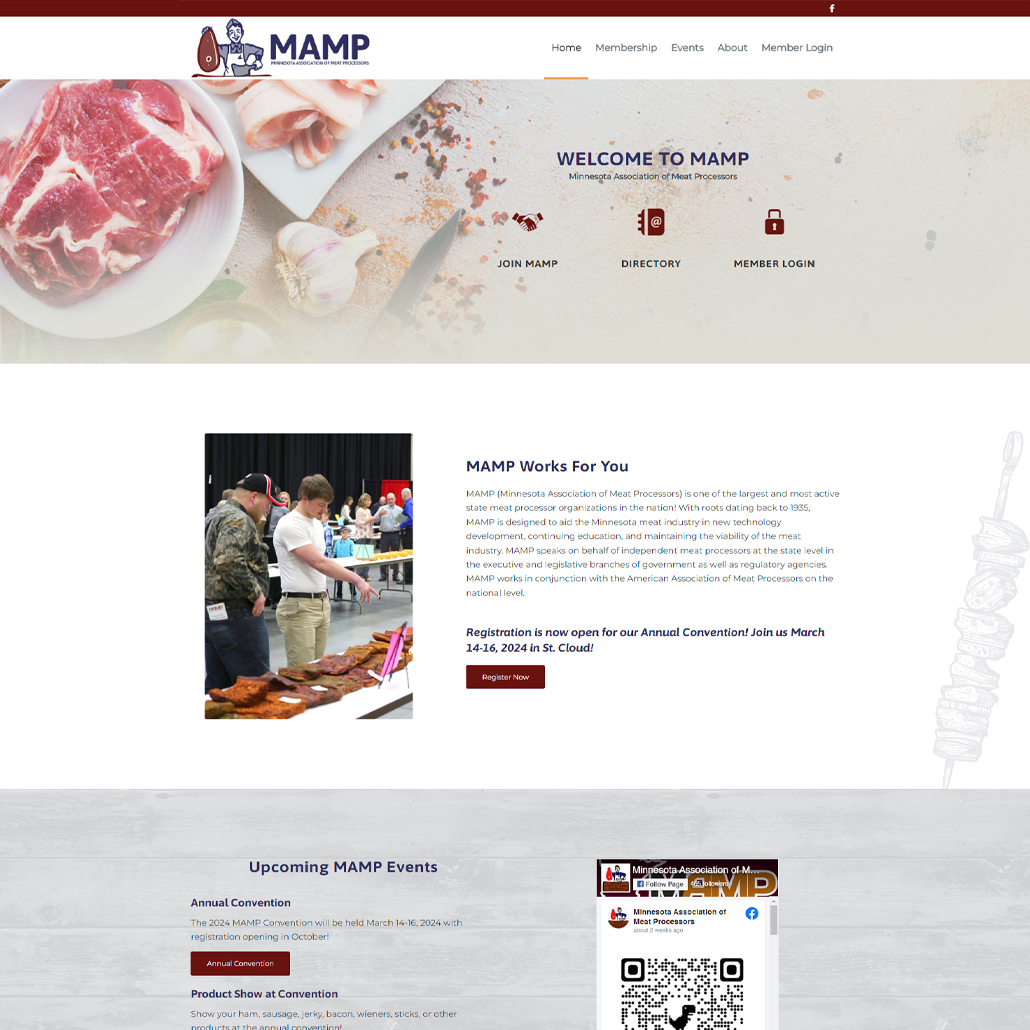Custom WordPress website design for MN Association of Meat Processors home page in Hastings, MN