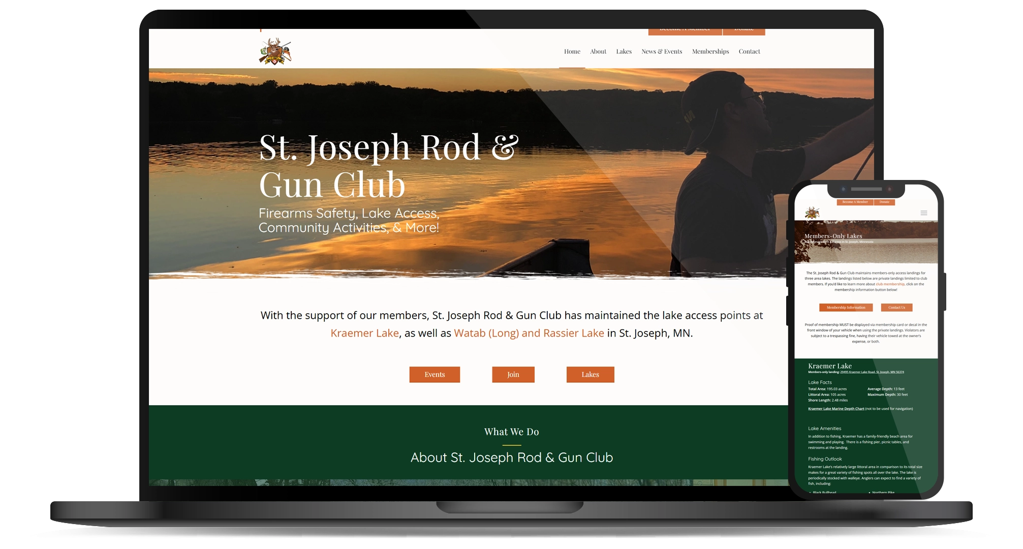 SJRGC St. Joe Rod & Gun Club website on a computer and mobile phone screen