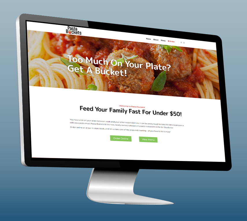 Pasta Buckets Pasta Buckets website shown on desktop computer