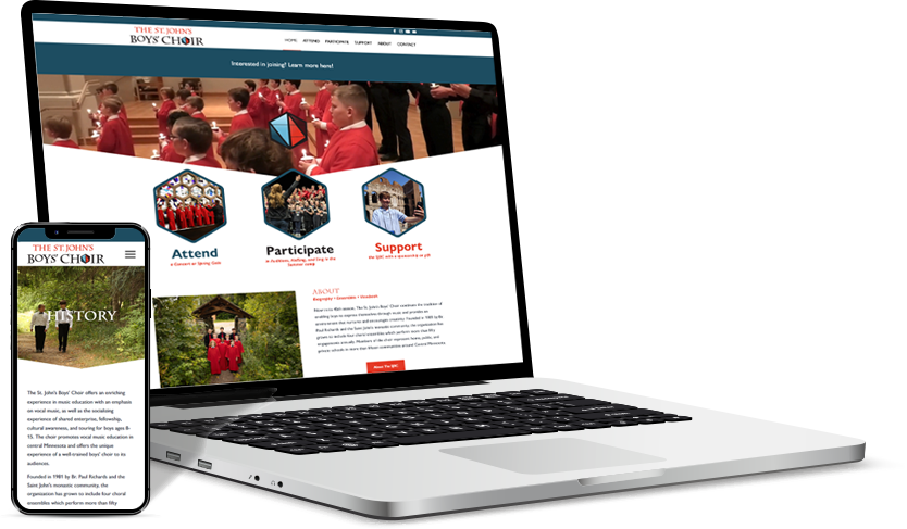 webDesign The St. John's Boys' Choir website shown on both laptop and mobile screens