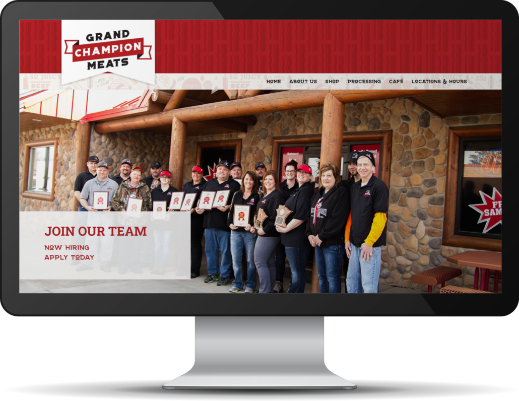 Grand Champion Meats website shown on a desktop screen