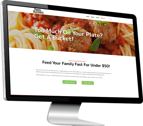 PastaBuckets Pasta Buckets website shown on desktop computer