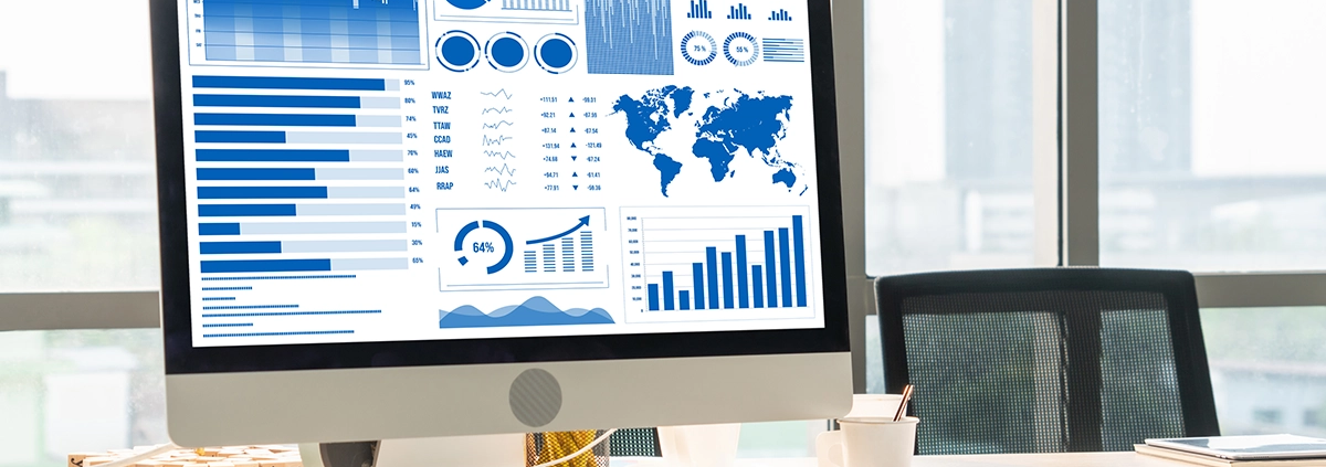 Marketing data dashboard displaying digital marketing statistics.