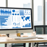 Marketing data dashboard displaying digital marketing statistics.
