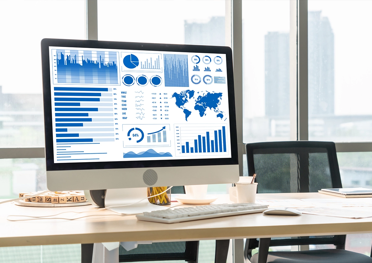 Marketing data dashboard displaying digital marketing statistics.