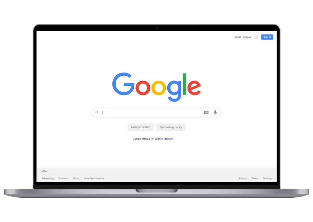 The Google Search home screen on a laptop.