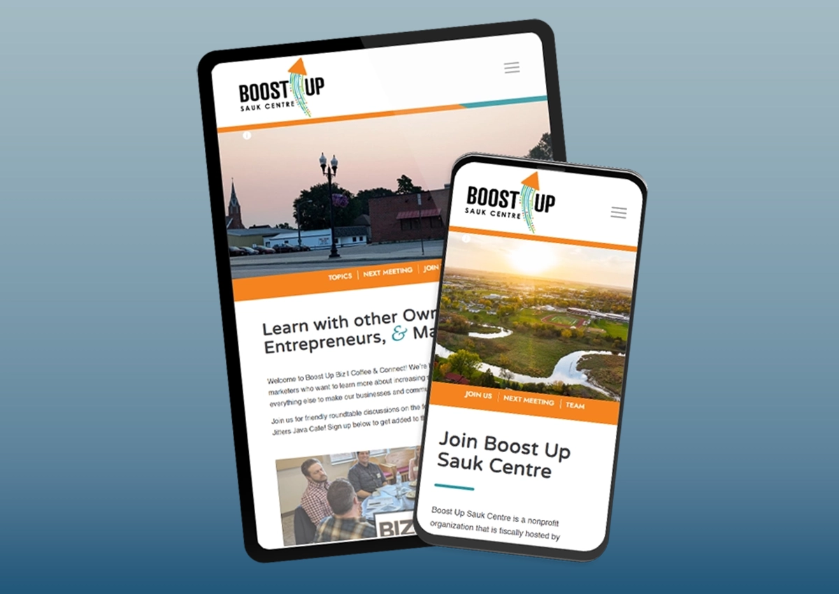 An image depicting a responsive website design on a tablet and a cellphone.