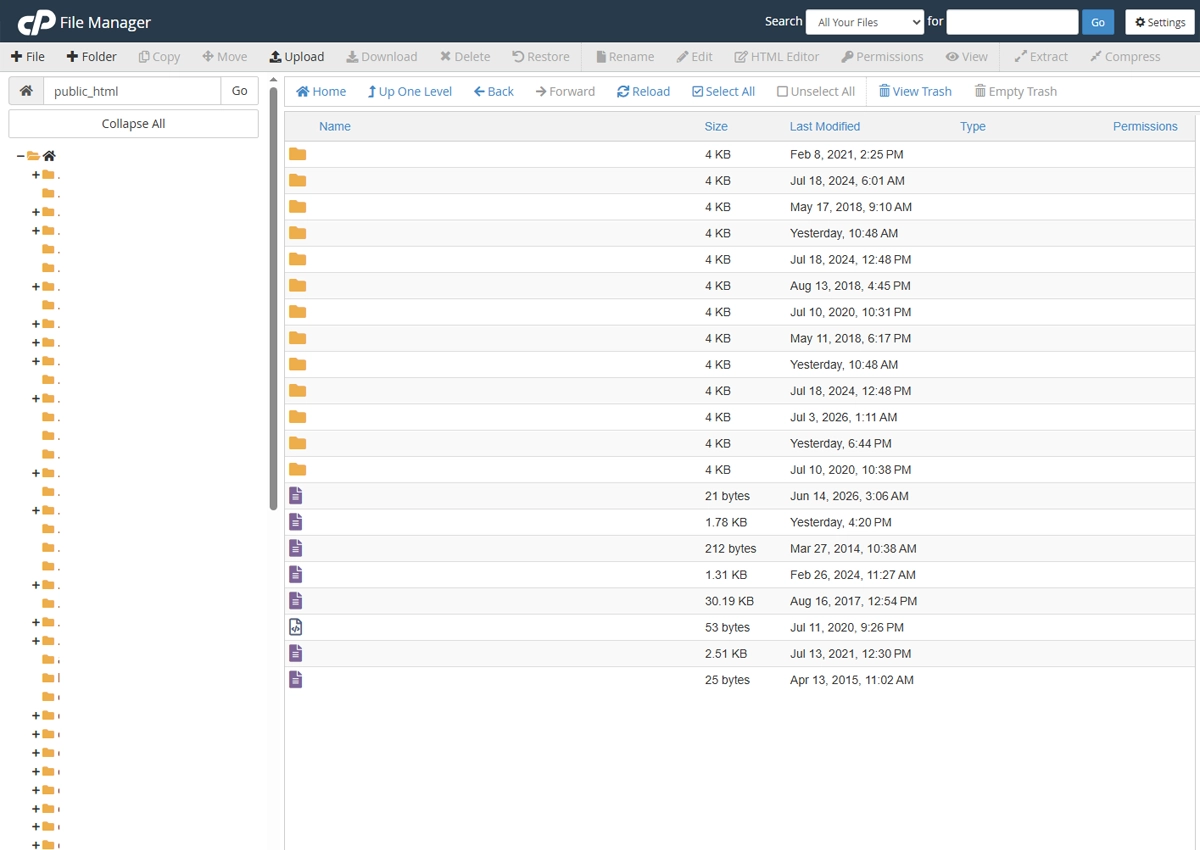 Screen shot of a public html file in cPanel hosting.