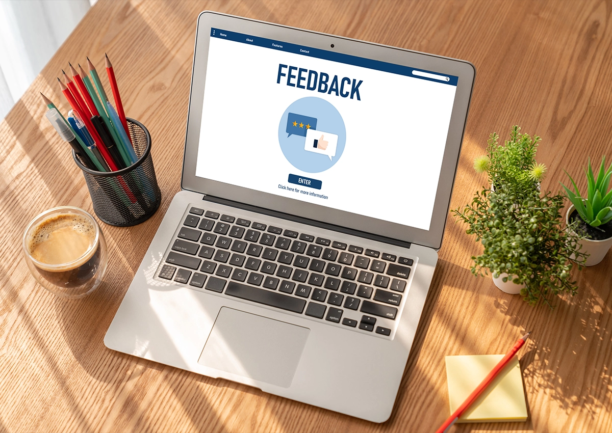 A laptop showing a feedback page.
